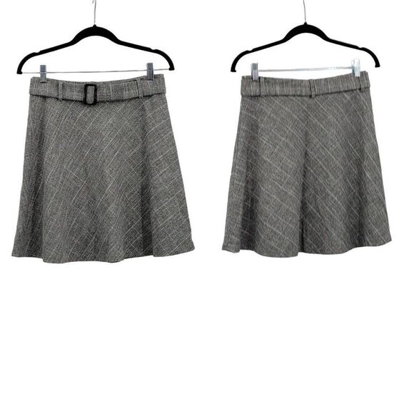 Loft Outlet Skirt Mini A-line Plaid Belted Gray 2 Light Academia Schoolgirl - Picture 1 of 10